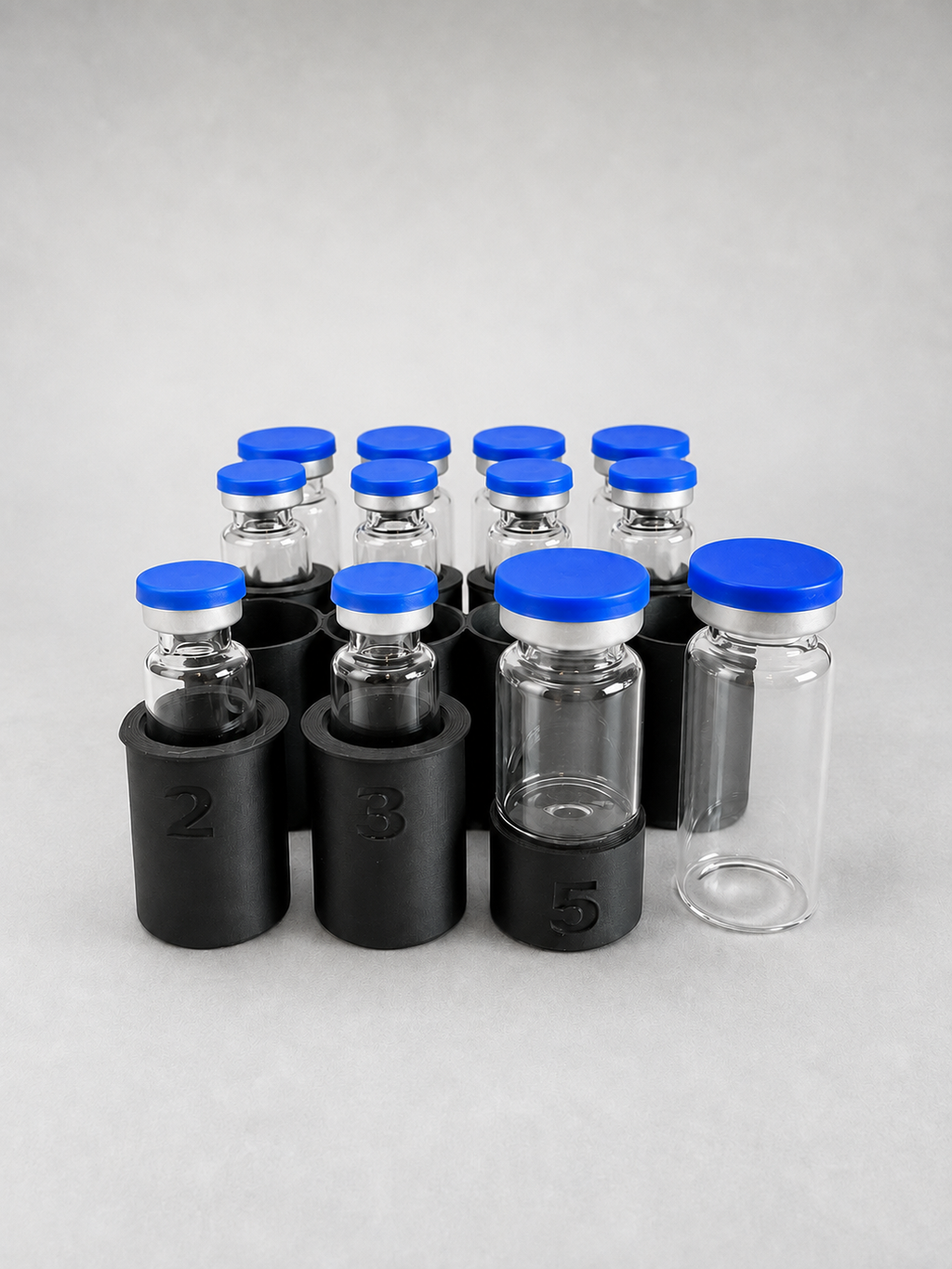 Vial sleeve size examples for the 12-vial storage case