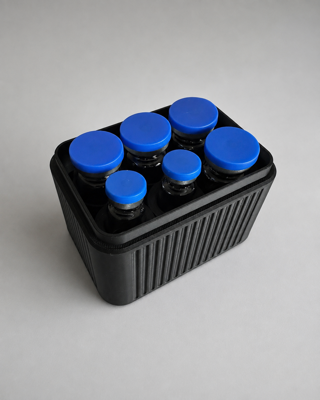 Open 6-vial Lone Mountain 3D storage case showing base and tray