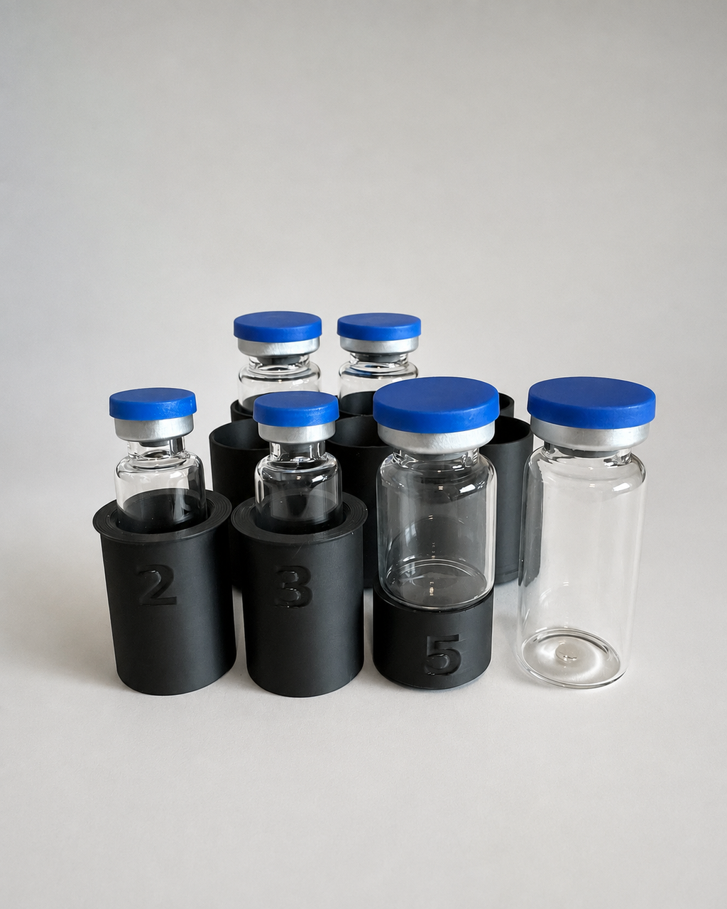 Vial sleeve size examples for the 6-vial storage case