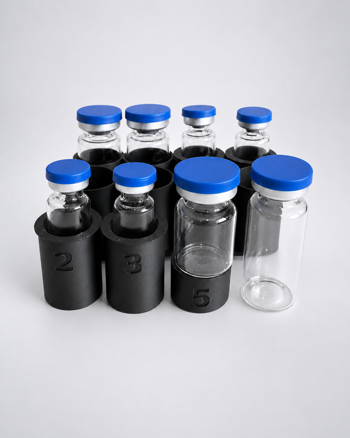 Vial sleeve size examples for 8-vial plus large bottle storage case